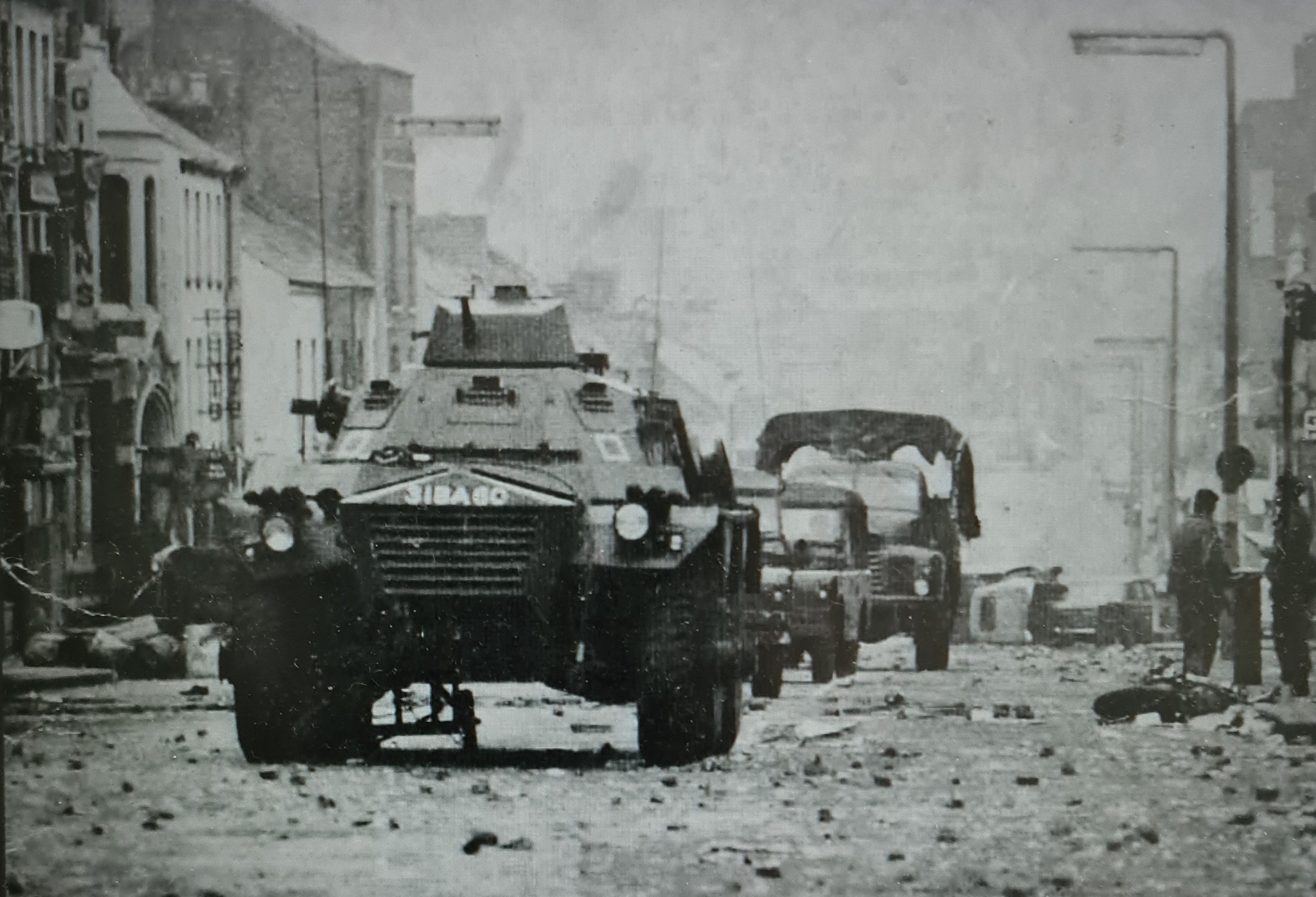 British Army Saracen Armoured Vehicle on the Shankill Road during the Troubles